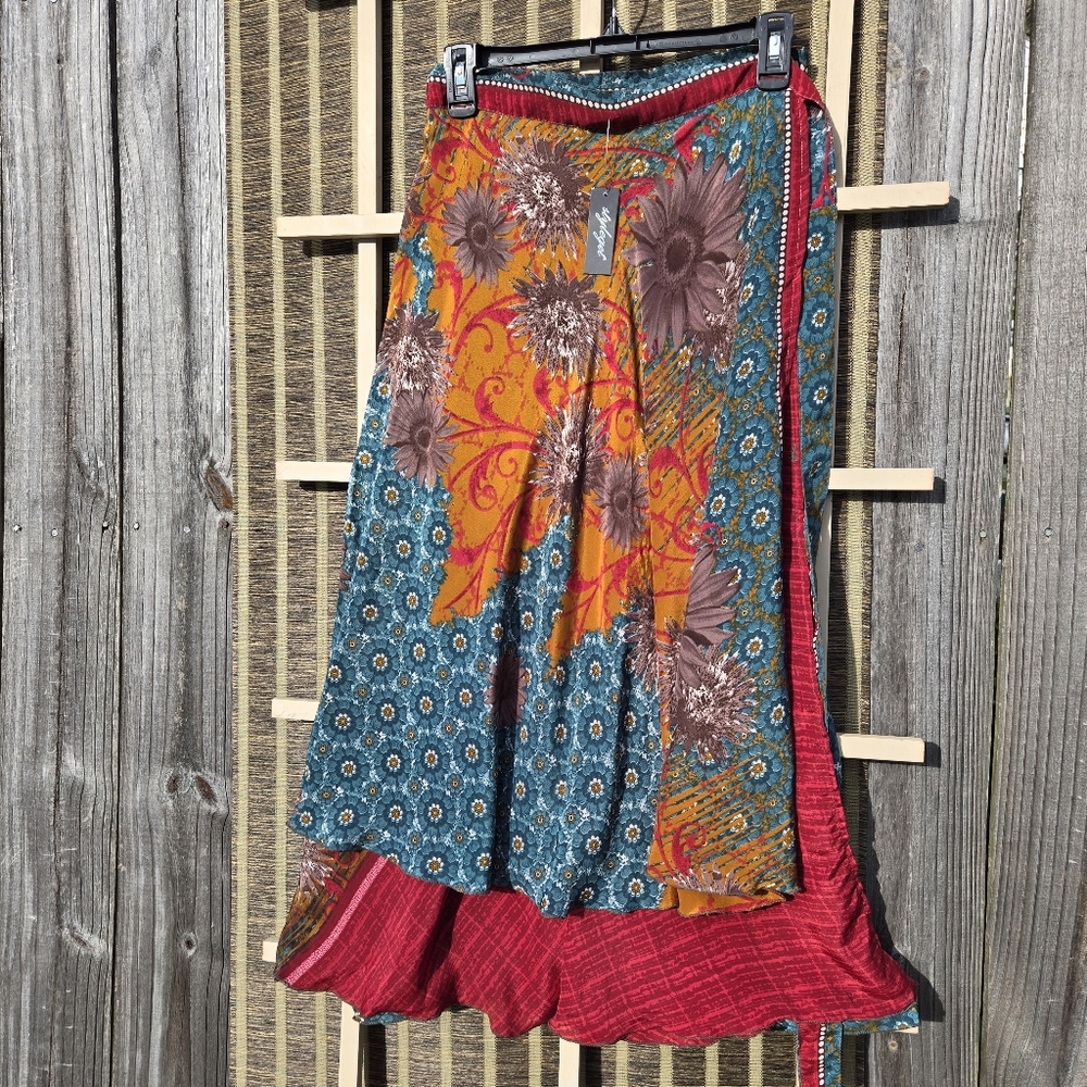 SOLD NEW Silk Double Sided Wrap Skirt L